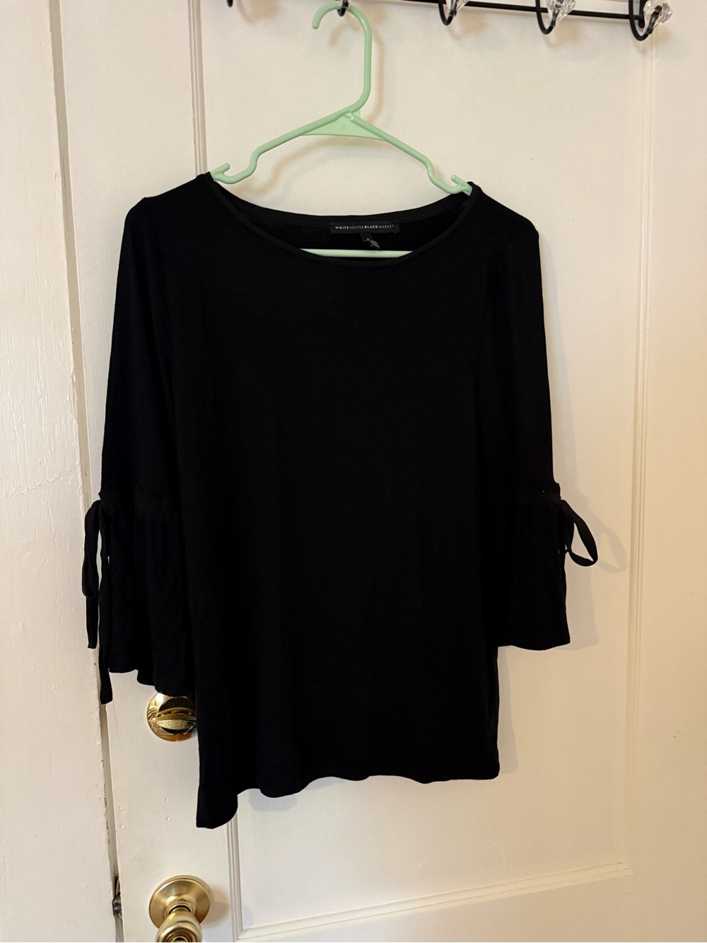 White House Black Market Black Tie-Sleeve Long Sleeve Top